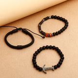Viking Anchor Black Beaded Multilayer Bracelet