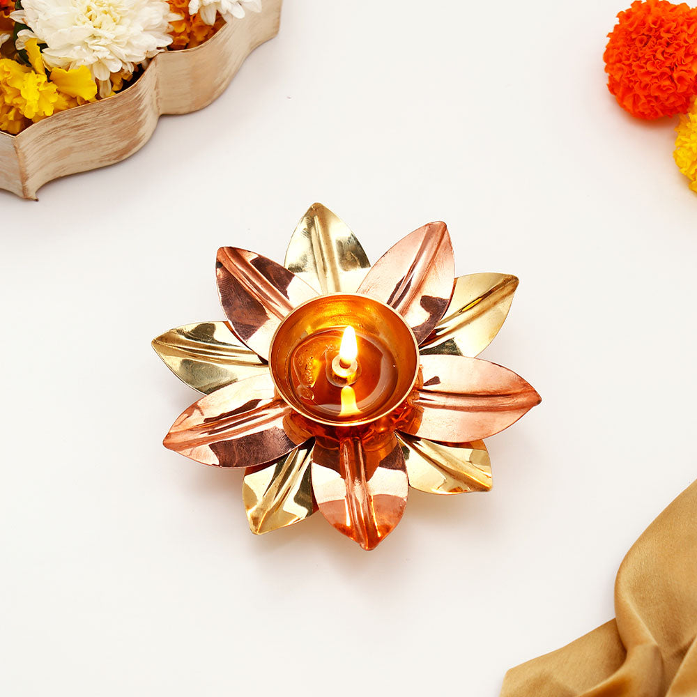 Floral Brass Akhand Jyoti Diya