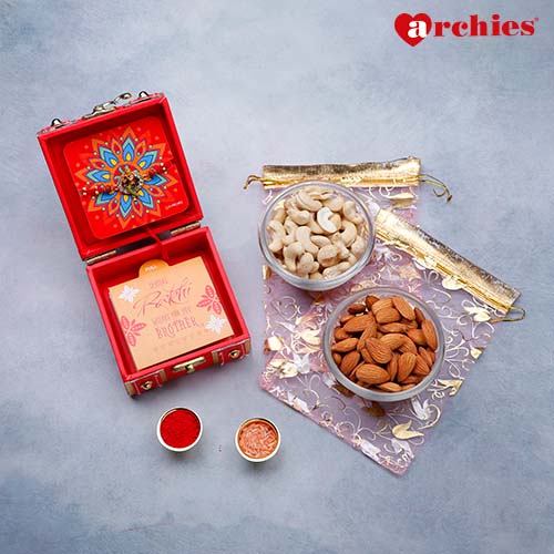 Red Rakhi Trunk Box with Dry Fruits