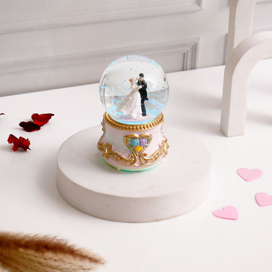Purple Romantic Couple Musical Snow Globe