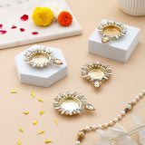 Handcrafted Stone Emblished Metal Diya - Pack of 4