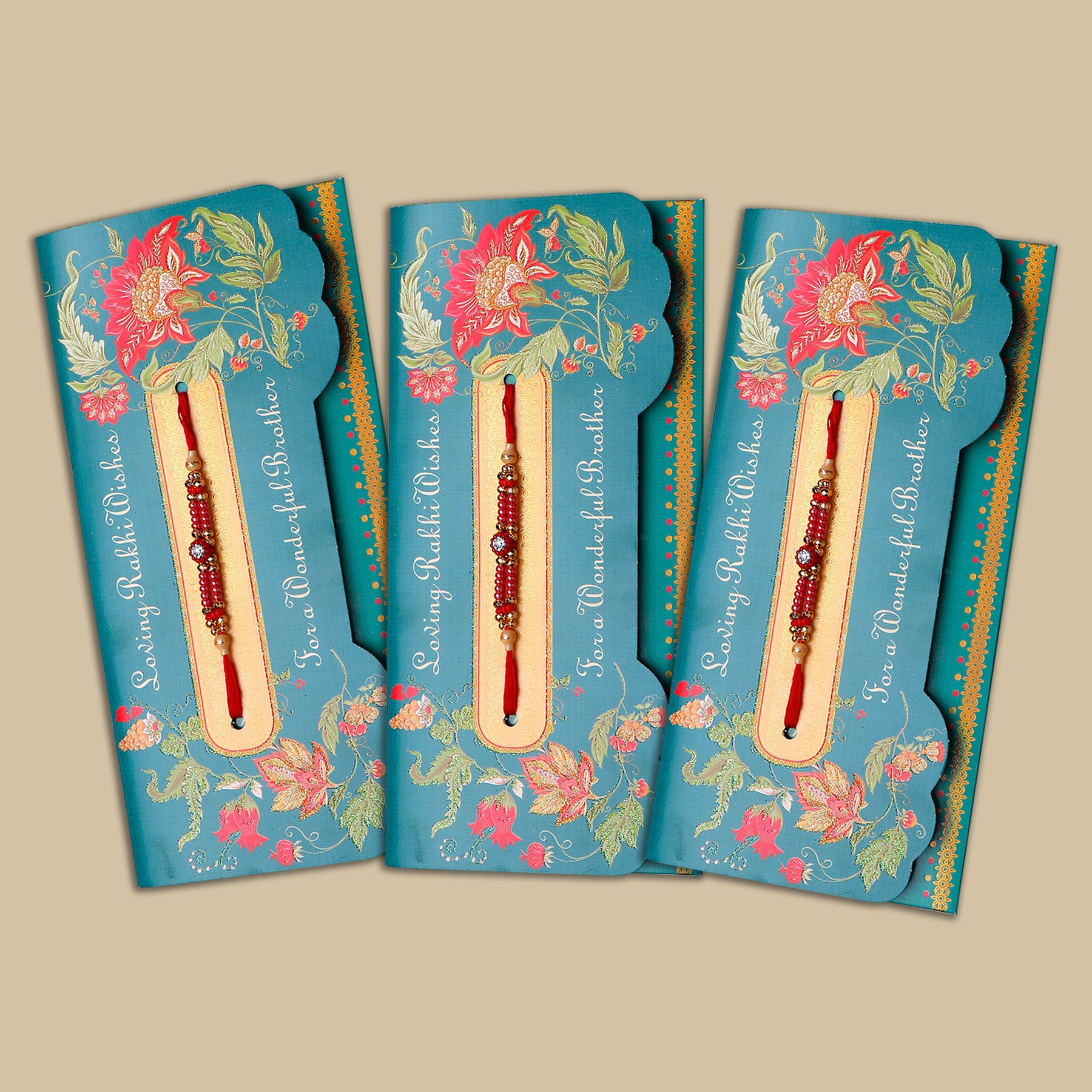 Aesthetic Rakhi mailer with Roli chawal and Envelope Pack of 3