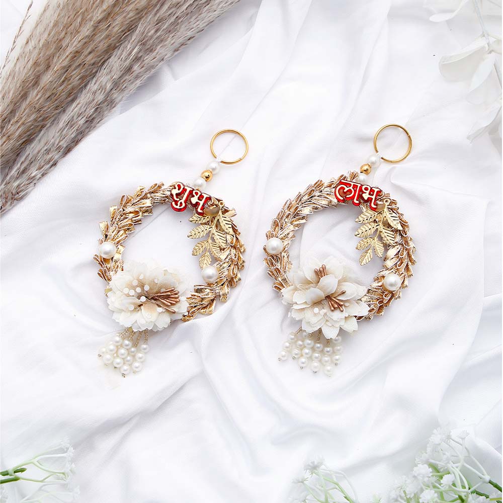 White and Golden Shubh Labh Pearl Hanging