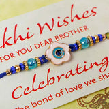 Rakhi Wishes Greeting Card with a Sacred Rakhi with Mug and Chocolate