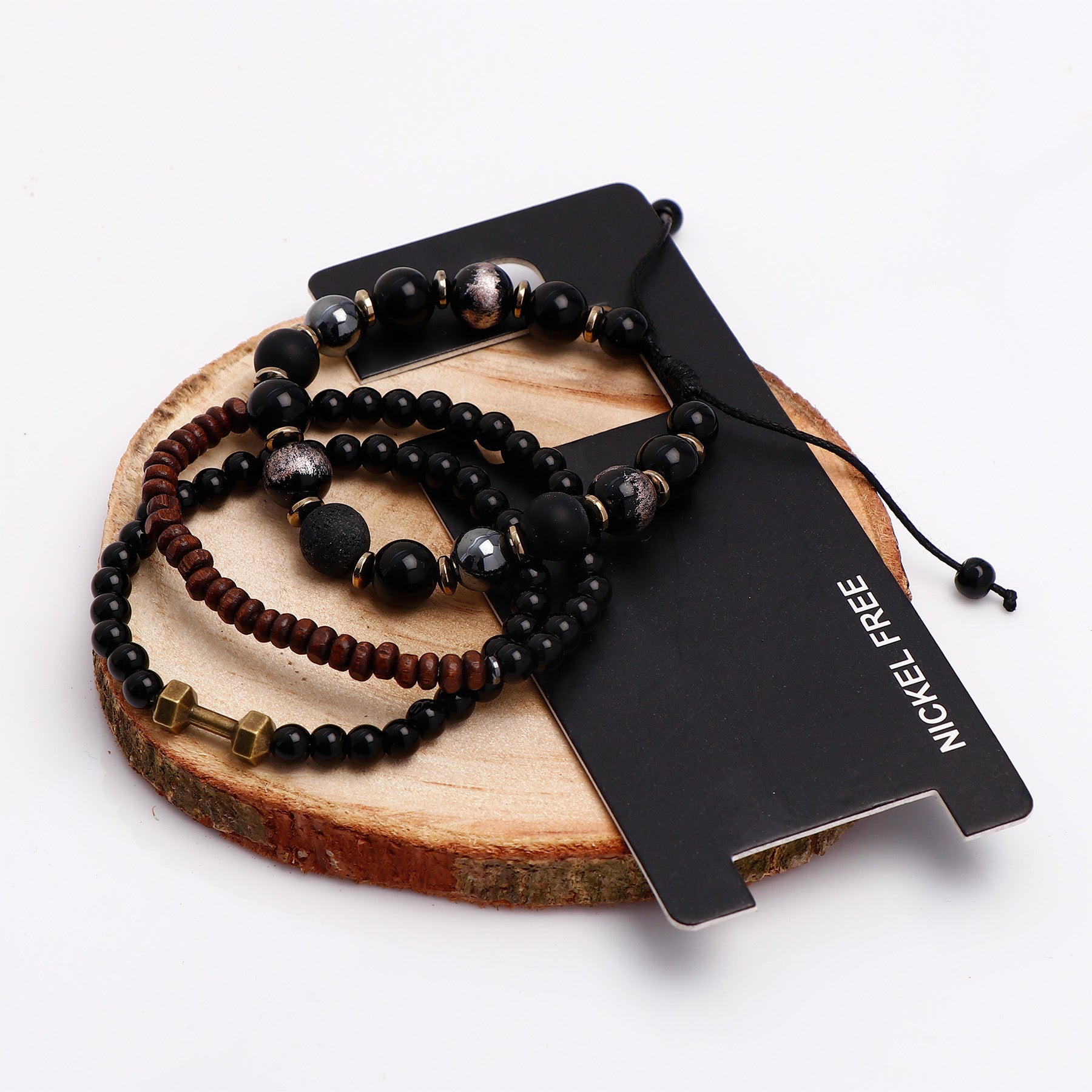 Wood Craft Beaded Dumbell Multilayer Bracelet