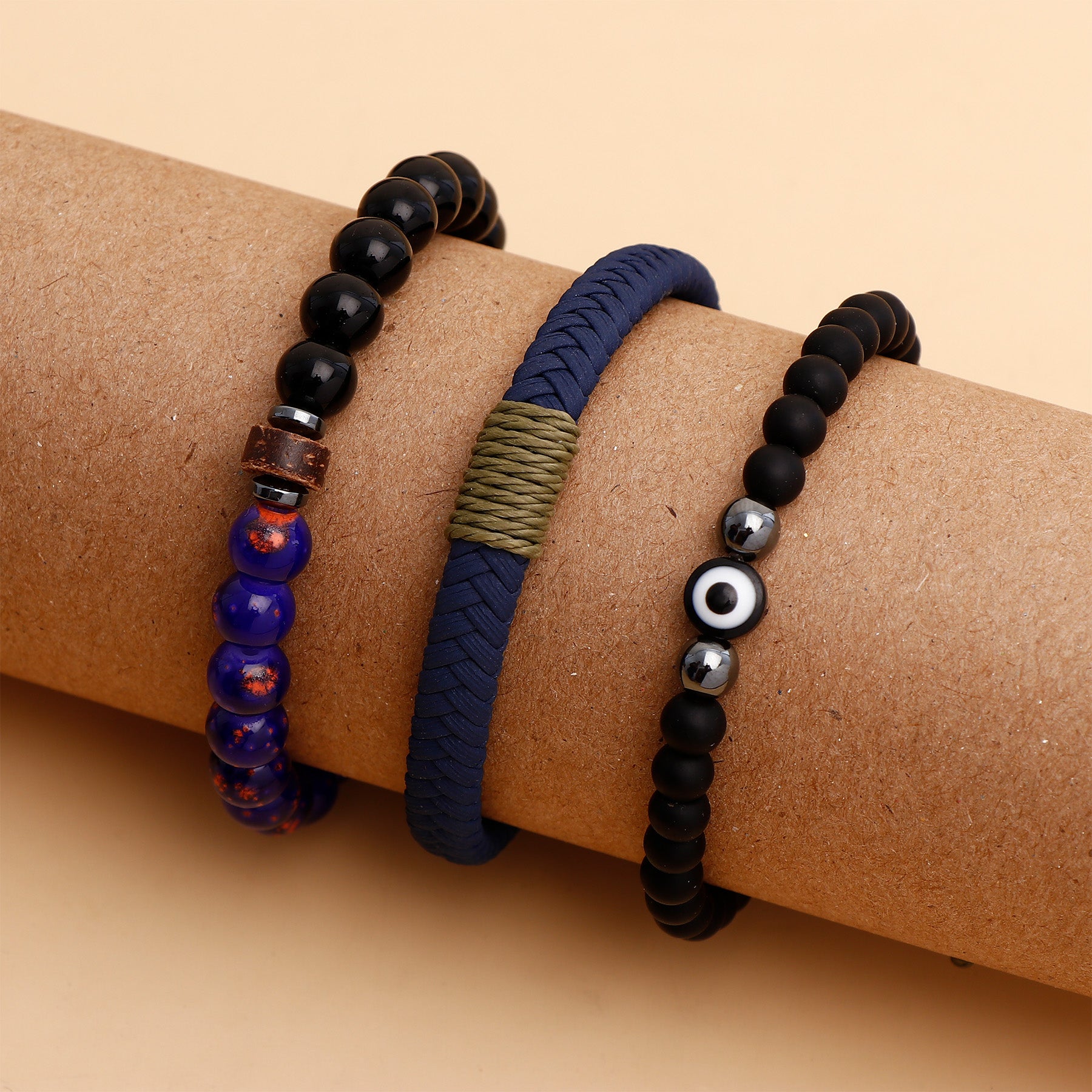 Beaded Evil Eye Multilayer Leather Braided Bracelet