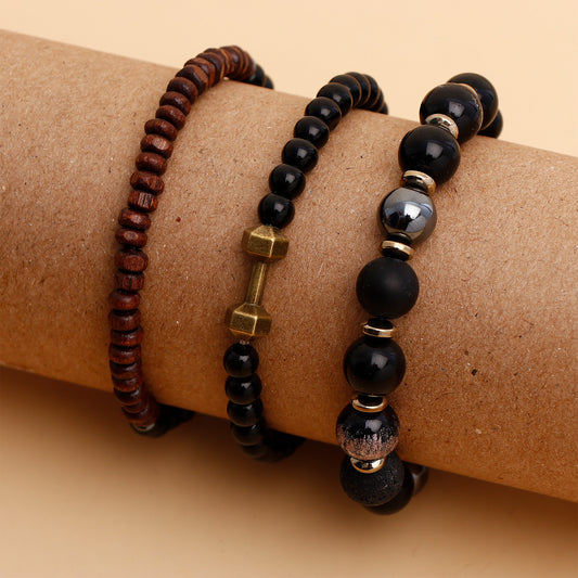 Wood Craft Beaded Dumbell Multilayer Bracelet