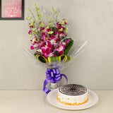 6 Purple Orchids Bouquet- 1/2 Kg Butterscotch Cake