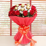 12 Red Roses  And 7 Pcs Ferrero Rocher Bouquet
