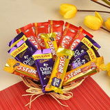 5 Kitkat (13.2 Gm)- 5 Dairy Milk (13.2 Gm)- 4 Five Star (22.4 Gm)- Basket