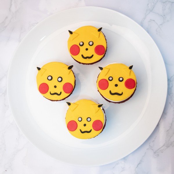 Set Of 4 Pickachu Design Chocolate Fondant CupCake