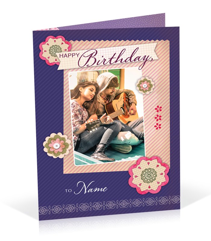 Purple Color Happy Birthday Personalised Card