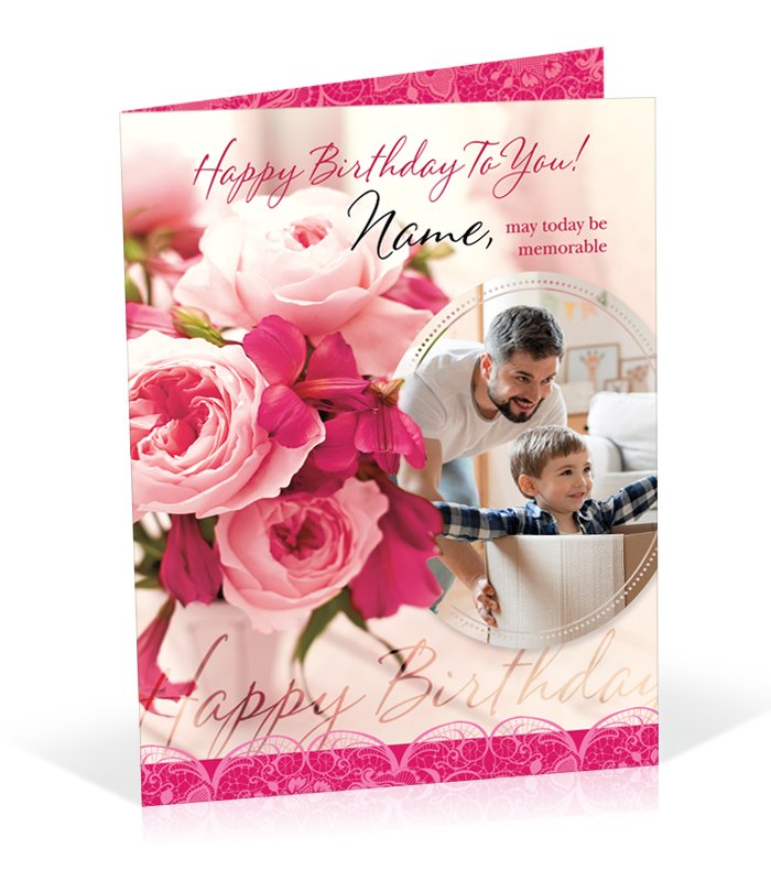 Pink Rose Design Birthday Personalised Card