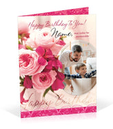 Pink Rose Design Birthday Personalised Card