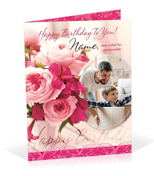 Pink Rose Design Birthday Personalised Card
