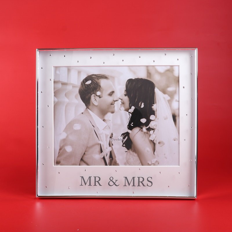 Silver Mr and Mrs Crystal Design Photoframe