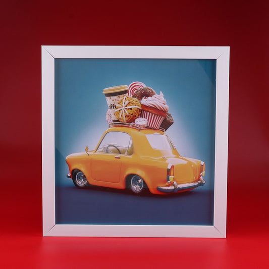 Yellow Cotton Candy Car Personalised Photoframe