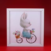 White Cycling Rabbit Personalised Photoframe