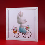 White Cycling Rabbit Personalised Photoframe