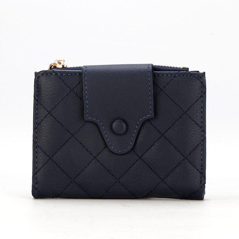 Magnificent Dark Blue Attractive Lock and Lines Design Wallet For Womens