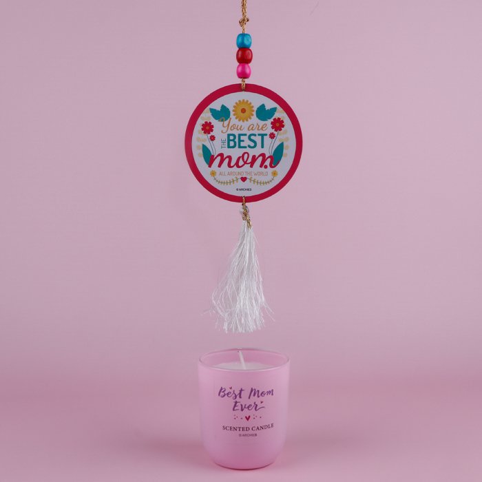 I Love You Mom Pink Scented Candle with Hanging