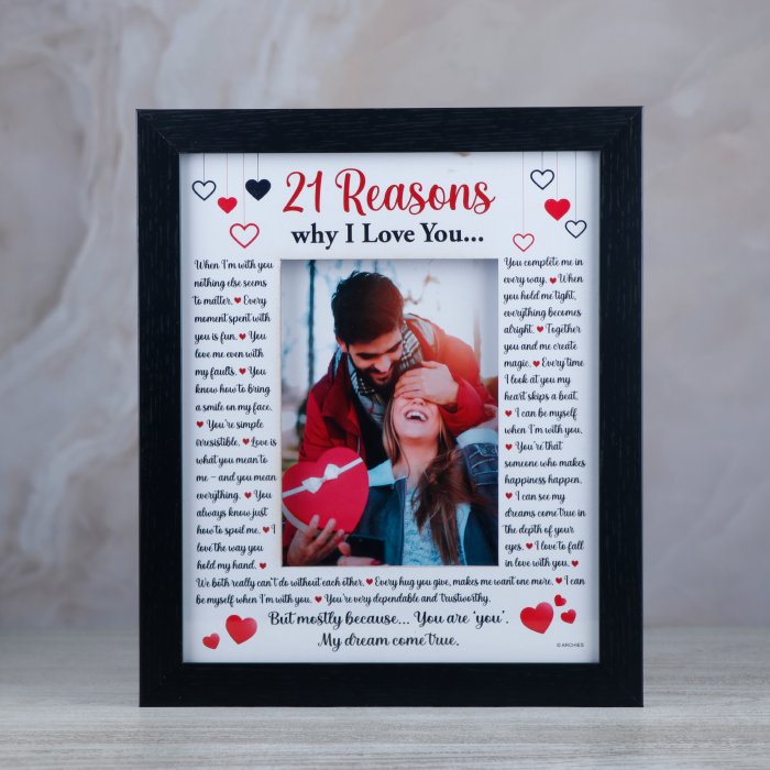 Keepsake 21 Reasons Why I Love You Wooden Quotation Photoframe
