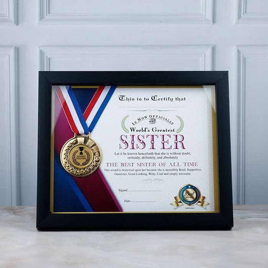 You Are Worlds Best Sister Certificate And Medal