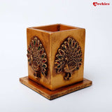 Golden Gorgeous Peacock Pen Stand
