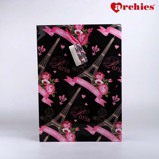 Archies Black And Pink Flower Large Paper Bag Pack of 3