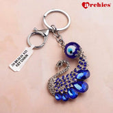 Archies Blue And White Stone Studded Peacock Evil Eye Keychain