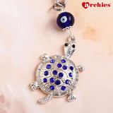 Archies Blue And White Stone Studded Lucky Turtle Evil Eye Keychain