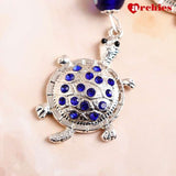 Archies Blue And White Stone Studded Lucky Turtle Evil Eye Keychain