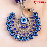Archies Blue And White Peacock Protective Evil Eye Keychain