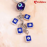 Archies Sphere and Square Design Blue And White Protective Evil Eye Keychain
