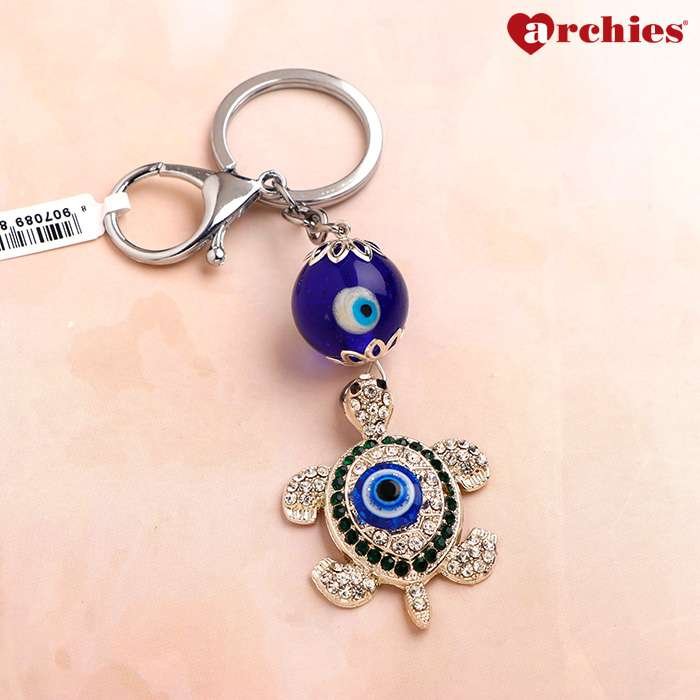 Archies Preciously Studded Lucky Turtle Evil Eye Keychain