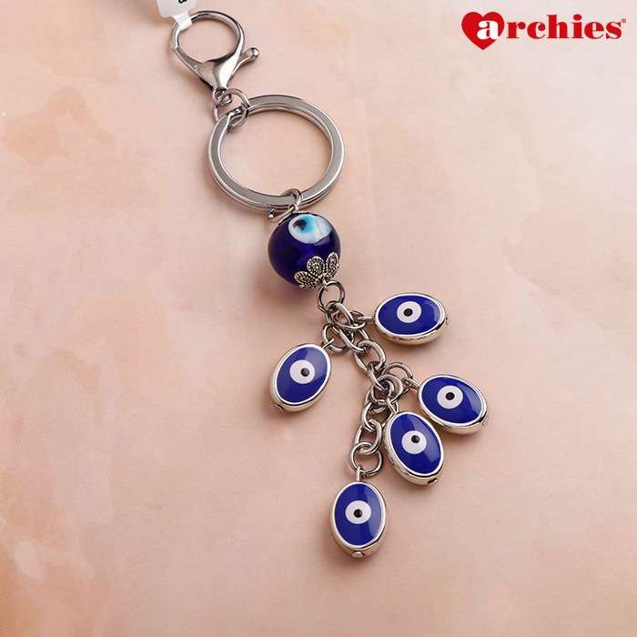 Archies Oval Design Blue And White Protective Evil Eye Keychain