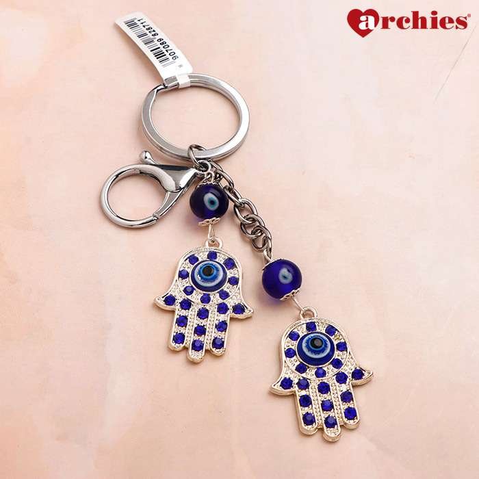 Archies Lucky Blessing Hands Blue And White Protective Evil Eye Keychain