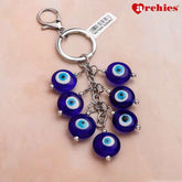 Archies Round Design Blue And White Protective Evil Eye Keychain