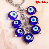 Archies Round Design Blue And White Protective Evil Eye Keychain