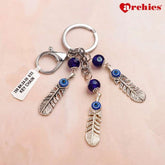 Archies Feather Design Blue And White Protective Evil Eye Keychain