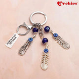 Archies Feather Design Blue And White Protective Evil Eye Keychain