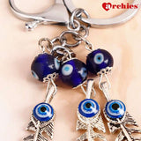 Archies Feather Design Blue And White Protective Evil Eye Keychain