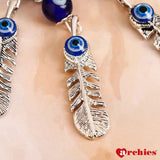 Archies Feather Design Blue And White Protective Evil Eye Keychain