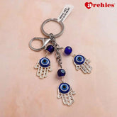 Archies Blessing Hands Design Blue And White Protective Evil Eye Keychain
