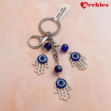 Archies Blessing Hands Design Blue And White Protective Evil Eye Keychain