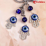 Archies Blessing Hands Design Blue And White Protective Evil Eye Keychain