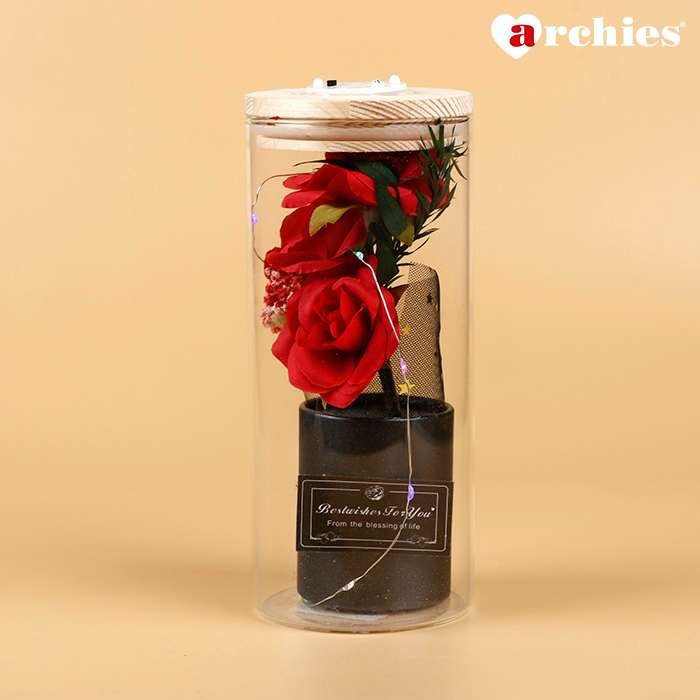 Archies Red Rose In Pot Beautiful Light Up Showpiece