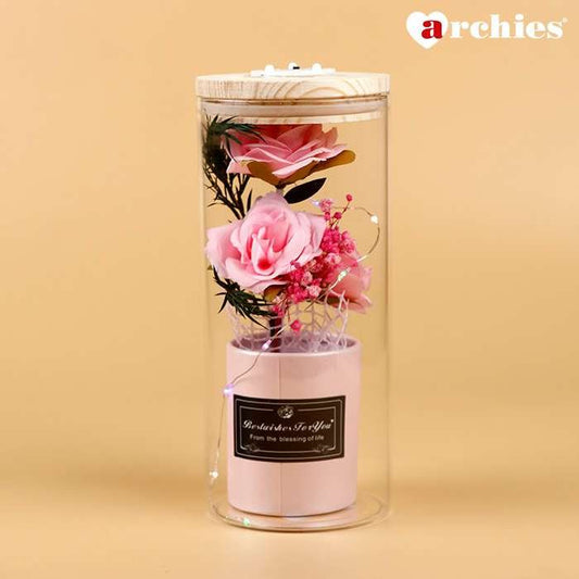 Archies Soft Pink Rose In Pot Beautiful Light Up Showpiece