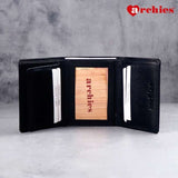 Archies Wooden Gift Box Three Fold Black Gents Wallet