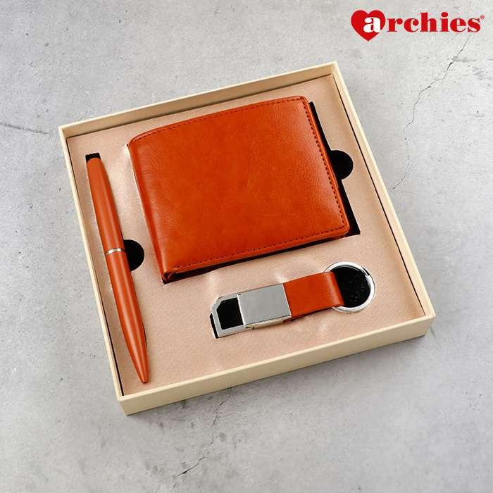 Archies Tan Wallet Key Chain And Pen Gift Set